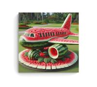 Airplane Carved from Watermelon Modern Decoration for the Home 16 x 16 Inches (40 x 40 cm)