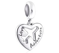 Airplane Charms, 925 Sterling Silver Plane Aircraft Pendant Charm, Dangle Adventure Travel Heart Beads fit Pandora Style Bracelet, Birthday Gifts for Family/BFF/Baby Boy/Girl/Aunt