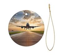 Airplane Christmas Ceramic Circular Pendant Is An Excellent Addition To Your Holiday Decoration