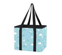 Airplane Cloud Sky Blue print Reusable Foldable Grocery Tote Bag Heavy Duty Shopping Storage Bag with Reinforced Handles for Shopping Trunk Car