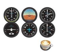 Airplane Coasters Set of 6 Aircraft Instruments for Pilots and Aviation Lovers, Original Wooden Coasters for Drinks Coffee, Tea, Beer, Wine for Home and Restaurants