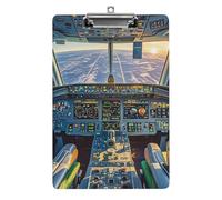 Airplane Cockpit and Sunrise Clipboard, A4 Acrylic Clipboard with Hanging Hole, Ultra-Light Clip Board - Holds 100 Sheets, Shatterproof Document Holder for Office, 12.5" X 8.5"
