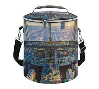 Airplane Cockpit and Sunrise Lunch Bag, 15L Portable Leakproof Picnic Basket with Shoulder Strap, Insulated Picnic Cooler Bag for Camping, Beach, Hiking & Groceries