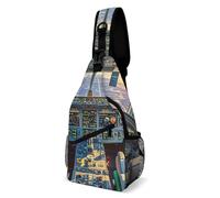 Airplane Cockpit And Sunrise Sling Bag Chest Bag Daypack Shoulder Backpack Travel Shoulder Pack Hiking Chest for Women Men