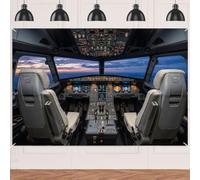 Airplane Cockpit Birthday Party Decorations Backdrop Banner Sunset Dusk Twilight Theme Supplies for Boys Men Pilot Photography Background Garage Wall Decor Photo Booth Props