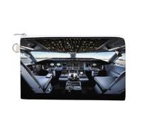 Airplane Cockpit Coin Purse with Zipper Coin Wallet Coin Pouch Canvas Change Purse Pouch Zero Wallet Coin Bag