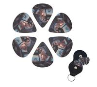 Airplane Cockpit Guitar Picks 6 Pack, 0.46mm Thickness Celluloid Bass Pick with Leather Guitar Pick Holder Keychain Abstract Art Pics Plectrum for Acoustic Electric Guitar, Ukulele, Bass