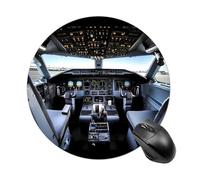 Airplane Cockpit Mouse Pad Funny Round Mousepad Anti-Slip Rubber Mouse Mat Laptop Desk Accessories 7.8 X 7.8 Inch for Office and Home Use