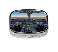Airplane Cockpit Pattern Pill Case Pill Box Travel Pill Organizer Small Square Medicine Box for Purse & Pocket Gifts
