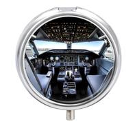 Airplane Cockpit Pill Box 3 Compartment Travel Pill Organizer 3 Times A Day Cute Mini Pill Case for Purse & Pocket Portable Metal Medicine Box with Mirror Round Daily Medicine Vitamin Container