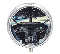 Airplane Cockpit Pill Box Cute Round Pill Box 3 Compartment Decorative Pocket Purse Portable Mini Travel Medicine Tablet Vitamin Fish Oil Holder Organizer Pill Case