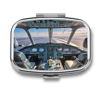 Airplane Cockpit pilldispenser 2-Compartment Portable Travel Square PillCase Daily with Store Vitamins Pocket Medicine Organizer for Office Home Fish Oil