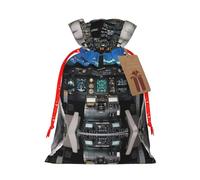 Airplane Cockpit Print Christmas Burlap Gift Bag With Drawstring, Present Small Favor Pouch For Birthday Parties-S Size