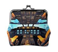 Airplane Cockpit print Cute Buckle Coin Purses Vintage Pouch Kiss lock Change Purse Wallets for Women Fashion, Black, One Size, Vintage