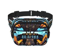 Airplane Cockpit Print Square Double Layer bag Waist Bag Trendy Pack Travel Bag with Adjustable Bel, Black, One Size