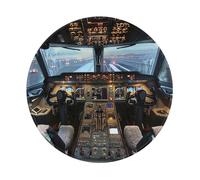 Airplane Cockpit Printed Gaming Mouse Pad 2 PCS, Round Non-Slip Rubber Base Laptop Mousepad Desk Mat for Gamer, Office, Home