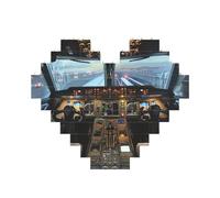Airplane Cockpit Printed Jigsaw Puzzle 10.8x12.8 CM, Heart-Shaped Puzzle Challenging Game for Adults, Fun Decorative Wall Decor