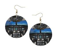 Airplane Cockpit Printed Leather Earring Set For Women, 1 Pair Lightweight Bohemian Pierced Earrings Jewelry Gift For Women Girls