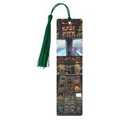 Airplane Cockpit Printed Metal Bookmarks S - Dark Green Lightweight Aluminium Book Marker for Books, Journals & Gifts, Ideal Book Lovers, Holiday Decor & Crafts