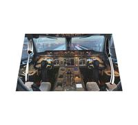 Airplane Cockpit Printed Placemats Set 1 PCS Washable Non-Slip Heat-Resistant PVC Table Mats for Kitchen Dining Table Home Restaurant, 45x30 CM