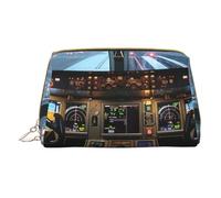 Airplane Cockpit Printed Small Makeup Bag Portable Leather Make up Bag Travel Zipper Cosmetic Bags Organizer for Women