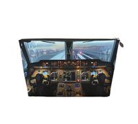 Airplane Cockpit Printed Travel Cosmetic Bags with Gold Zipper Makeup Organizer Cosmetic Case Toiletry Bag for Women Mom Girls