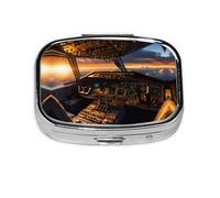 Airplane Cockpit Square Pill Storage Box, Travel Portable Mini Pill Box, Vitamin Medicine Storage Box (2 Compartment Pill Box)