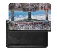 Airplane Cockpit View Blue Sky Outside Women's Passport Protector, Men's Passport Protector, PU Travel Passport Protector for Women Men Worker 5.8 x 3.9 x 0.4 inch