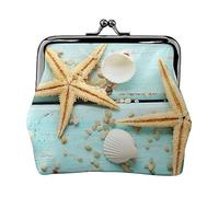 Airplane Coin Purse,Leather Coin Purse for Women Men,Personal Small Coin Bag,Cute Coin Pouch with Kiss Lock, Starfish Shell Blue Wood On Beach Scenery, One Size, Cute