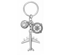 Airplane Compass Map Globe Aviation Travel Keyring Keychain