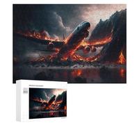 Airplane Crash Into Volcano: Year-End Present, 300 PCS Wooden Jigsaw Puzzle for Adults, with A Decorative Finished Picture