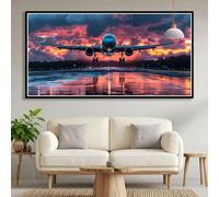Airplane Diamond Art Kits Adults, 5D Landscape Diamond Painting Kits for Adults Beginners, DIY Full Drill Gem Art Mosaic Kit, Square Crystal Embroidery Cross Stitch for Room Decor 50x100cm B0-650