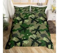 Airplane Duvet Cover Set Camo Army Green Bedding Sets Soft Microfiber Duvet Cover Emperor Size 290x235 cm 3D Quilt Cover with Zipper Closure and 2 Pillowcases b-9400