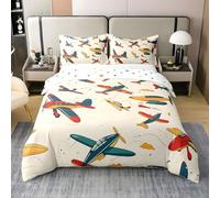 Airplane Duvet Cover Sets Pale Yellow Super King Bedding Set with Zipper Closure, Soft Microfiber Quilt Cover with 2 Pillowcases 50x75cm QE1362