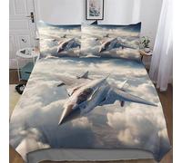 Airplane Fighter Duvet Cover 3D Print Bedding Comforter Cover for Teens Boys And Girls Soft Brushed Microfiber Poly Cotton Quilt Cover 3-Piece with Pillowcase Double (200x200cm)