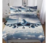 Airplane Fighter Microfiber Duvet Cover Set 2 PCs Polyester-Cotton Quilt Cover Bedding Set With Pillow Cases Machine Washable Anti Allergic Comforter Cover For Boys Girls Single (135x200cm)