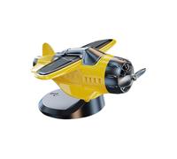 Airplane Figurine, Solar Powered Ornament, Dashboard Decoration, Yellow, White, Miniature Collectible, Car Interior Accent, for Auto, Truck, Desk Character to Any Setting