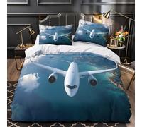 Airplane Flight Comforter Cover 3D Print Breathable 3PCs Bed Linen Hidden Zipper Modern Aviation Travel Duvet Cover Ultra Soft Durable for Teens Youth Adults Women Kids Boys Girls King（220x240cm）