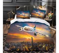 Airplane Flight Quilt Cover 3D Print Ultra Soft 3PCs Bed Linen Hidden Zipper Modern Travel Scene Comforter Cover Luxury Machine Washable for Adults Teens Women Kids Girls Boys King（220x240cm）