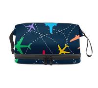 Airplane Fly in The Sky Double Layer Cosmetic Bag for Women and Girls, Travel Toiletry Bag Makeup Handy Pouch Organiser Bag with Brush Compartment