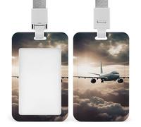 Airplane Flying in The Air ID Badge Holder with Vertical Card Badge Holder Waterproof Plastic Card Sleeve Badges Protector Case Name Tag ID Card Holder for Office Doctor Nurse Teachers