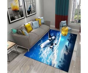 Airplane Flying In The Sky 3D Printing Soft Dining Room Carpet 80 X 120 Cm - Low Pile Carpet Non-Slip Area Rug - Home Decoration Door Mat - Anti-Stain, Non-Shedding: Nmentally Friendly - -33481184834