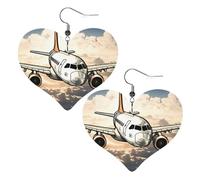 Airplane Flying Leather Earrings for Women Heart Earrings Lightweight Dangle Drop Earrings Cute Jewelry Gift
