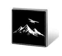 Airplane Flying Over Snowy Mountain Square Enamel Brooch Pin Button Badges Decoration Hat Clothing Bag Accessories Gift Crafts