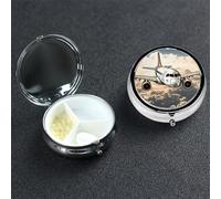 Airplane Flying Pill Box 3 Compartment Round Metal Pill Case for Purse & Pocket, Portable Medicine Organizer Travel Pillbox Daily Pill Container Holder to Hold Vitamins, Fish Oil