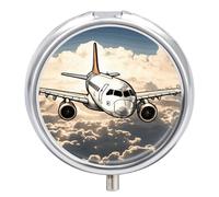 Airplane Flying Pill Organizer 3 Compartment Travel Pillbox with Mirror Daily Medicine Pill Case Metal Pill Box for Purse & Pocket Portable Small Medicine Box Round Vitamin Case Container