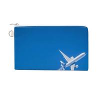 Airplane Flying with Heart Portable Canvas Coin Purse Fashion Pencil Case Travel Makeup Bag