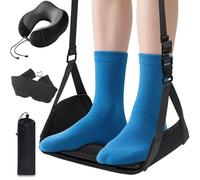Airplane Foot Hammock for Plane Travel, Heavy-Duty Adjustable Foot Rest with Reinforced Metal Buckles, Ergonomic Bamboo Foot Hammock with Eye Mask & Neck Pillow, Portable Airplane Travel Essentials