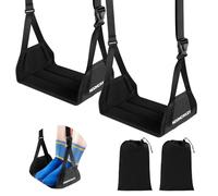 Airplane Foot Hammock, No Collapse Foot Rest for Plane Travel with Extended Adjustment Strap, Portable Desk Foot Hammock with Thickened Foam, Foot Sling Travel Essentials to Relax Your Feet(Black 2PC)