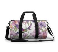Airplane Gym Bag Small Travel Duffle Bag with Compartment Carry On Weekender Bag for Women Men, Hummingbirds Irises Flowers, 17.7in/9in/9in